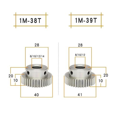 Steel Heavy Duty Motor Pinion Gear 1M 38T/39T Bore 8-14mm Stainless Steel Motor Gear(1M38T (Bore 12mm)) in Kuwait