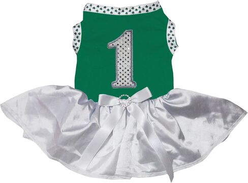 Petitebella Silver Sequins 1st Puppy Dog Dress (Green/White, Large) in Saudi Arabia