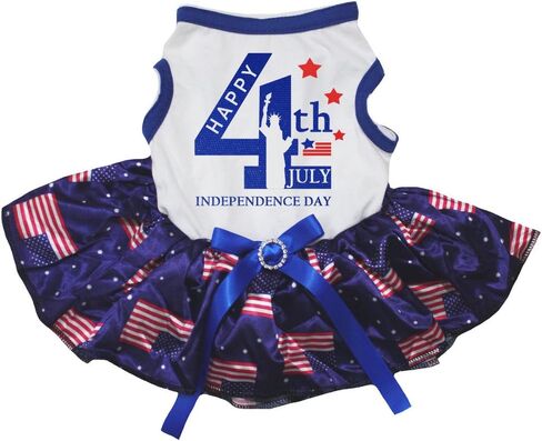 Petitebella Happy 4th July Statue of Liberty Puppy Dog Dress (Black/Blue Stars, Medium) in Saudi Arabia