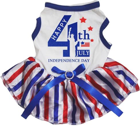 Petitebella Happy 4th July Statue of Liberty Puppy Dog Dress (Black/Blue Stars, Medium) in Kuwait