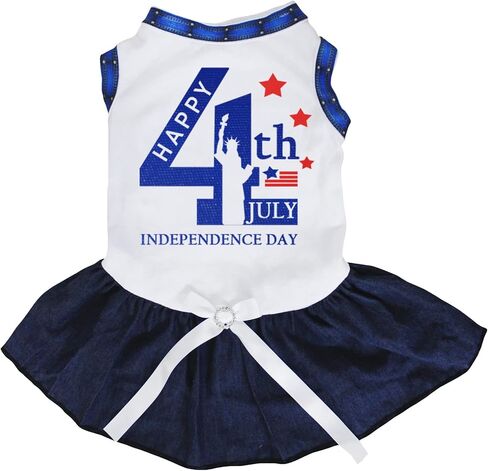 Petitebella Happy 4th July Statue of Liberty Puppy Dog Dress (Black/Blue Stars, Medium) in Kuwait