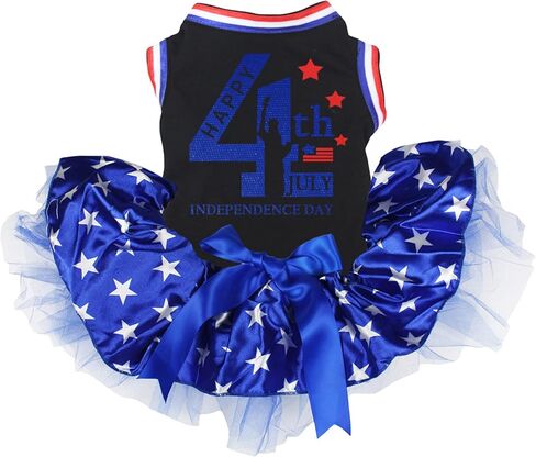 Petitebella Happy 4th July Statue of Liberty Puppy Dog Dress (Black/Blue Stars, Medium) in Kuwait