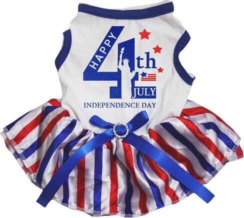 Petitebella Happy 4th July Statue of Liberty Puppy Dog Dress (Black/Blue Stars, Medium) in Kuwait