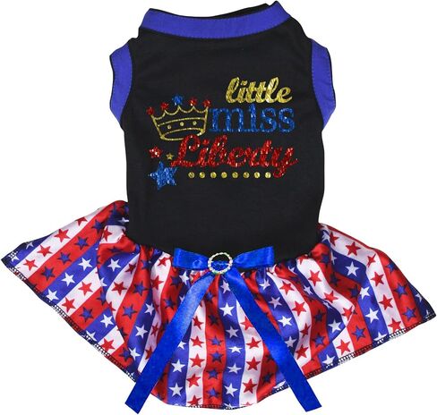 Petitebella Little Miss Liberty Puppy Dog Dress (Black/Striped Stars, X-Small) in Saudi Arabia