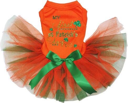 Petitebella My First Clovers St Patrick's Day Puppy Dog Dress (White/Rainbow Clovers, X-Small) in Saudi Arabia
