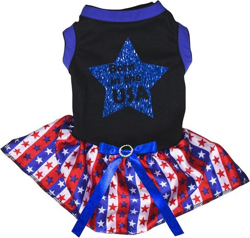 Petitebella Born in The USA Star Puppy Dog Dress (Black/Striped Stars, Medium) in Saudi Arabia