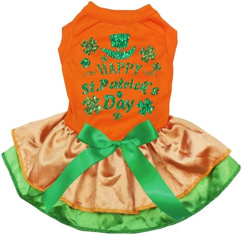 Petitebella Clover Hat Happy St. Patrick's Day Puppy Dog Dress (White/Green Sequins, X-Small) in Saudi Arabia