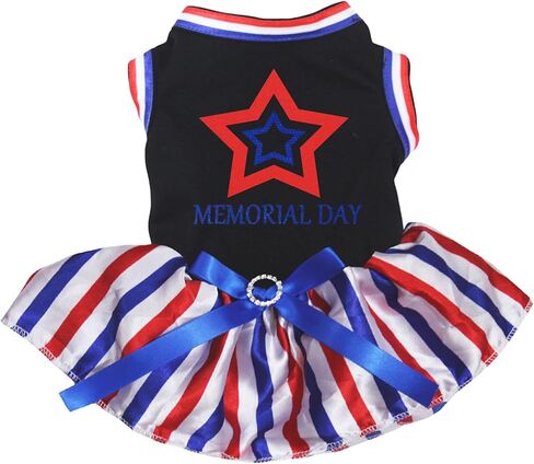 Petitebella Patriotic Stars Memorial Day Puppy Dog Dress (Black/Stripes, X-Small) in Saudi Arabia
