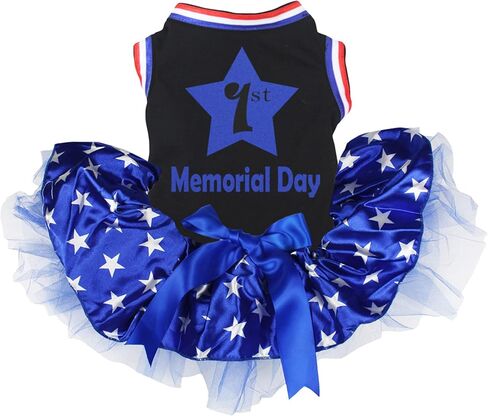 Petitebella Star 1st Memorial Day Puppy Dog Dress (Black/Blue Stars, Large) in Saudi Arabia