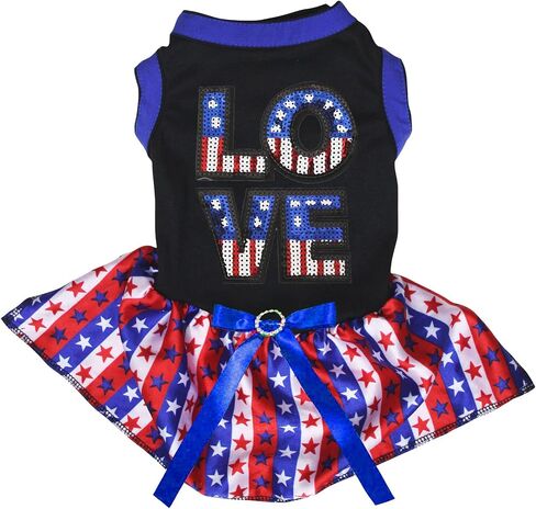 Petitebella Sequins USA Love Puppy Dog Dress (Black/Striped Stars, Large) in Kuwait