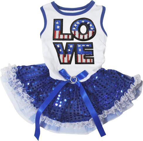 Petitebella Sequins USA Love Puppy Dog Dress (Black/Striped Stars, Large) in Kuwait