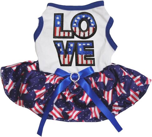 Petitebella Sequins USA Love Puppy Dog Dress (Black/Striped Stars, Large) in Kuwait