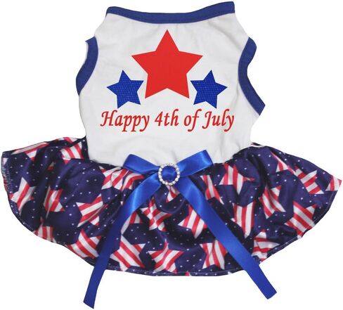 Petitebella Red Blue Stars Happy 4th of July Puppy Dog Dress (Black/Blue Stars, X-Small) in Saudi Arabia