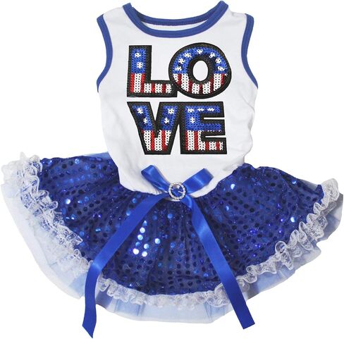 Petitebella Sequins USA Love Puppy Dog Dress (Black/Striped Stars, Large) in Kuwait