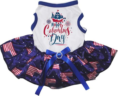 Petitebella Happy Columbus Day Fireworks Puppy Dog Dress (White/Blue Sequins, XXX-Large) in Saudi Arabia