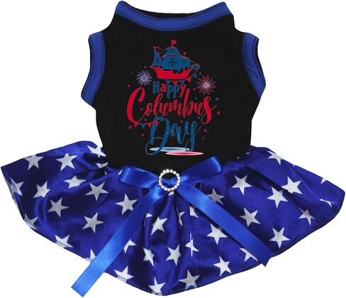 فستان Petitebella Happy Columbus Day Fireworks Puppy Dog (ترتر أبيض/أزرق، مقاس XXX-Large) in Kuwait
