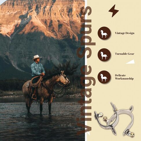Gugxiom 2Pcs Western Cowboy Spurs, Stainless Steel Western Spurs, Men Women Horse Spurs, with Rotatable Gear in Kuwait