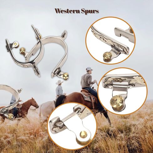 Gugxiom 2Pcs Western Cowboy Spurs, Stainless Steel Western Spurs, Men Women Horse Spurs, with Rotatable Gear in Kuwait