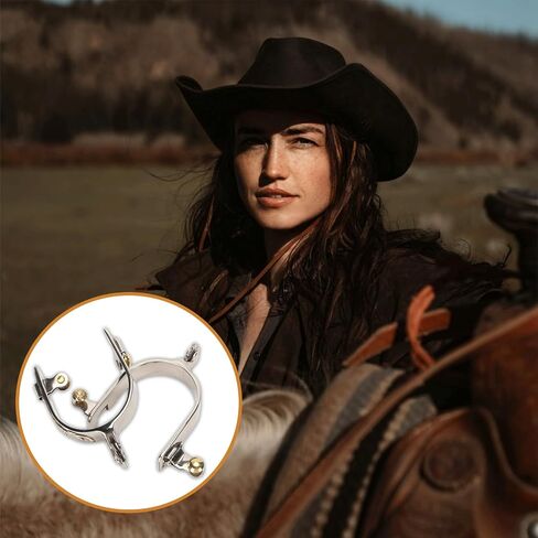 Gugxiom 2Pcs Western Cowboy Spurs, Stainless Steel Western Spurs, Men Women Horse Spurs, with Rotatable Gear in Kuwait