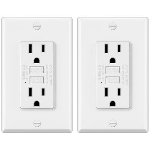 ELECTECK 10 Pack GFCI Outlets 15 Amp, Non-Tamper Resistant, Decor GFI Receptacles with LED Indicator, Ground Fault Circuit Interrupter, Wallplate Included, ETL Listed, White in Kuwait