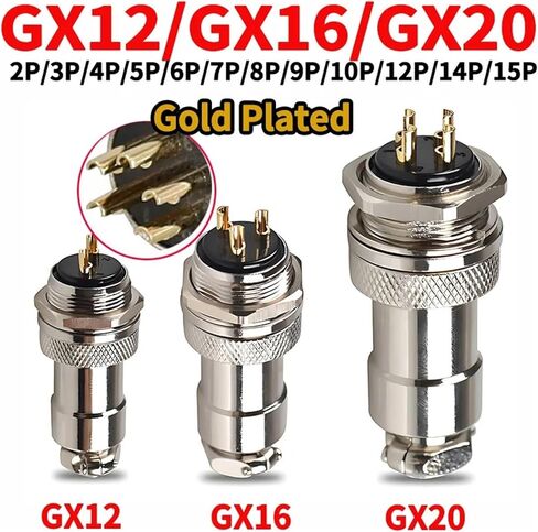 5/20/100Set Gold Plated GX12 GX16 GX20 2/3/4/5/6/7/8/9/10/12 Pin Male Female Butting Wire Cable Circular Aviation Plug Connector(Gx12 Docking Gold Pd,100 SETS-2P) in Kuwait