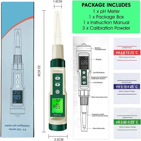 مقياس درجة الحموضة الرقمي للأغذية، مسبار اختبار درجة الحموضة لعجين الخبز المخمر واللحوم والجبن والفواكه ومستحضرات التجميل والماء، قلم اختبار درجة الحموضة في المختبر الذكي مع ATC، شاشة عرض بإضاءة خلفية لدرجة الحرارة للمواد الصلبة والسوائل والتربة in Kuwait