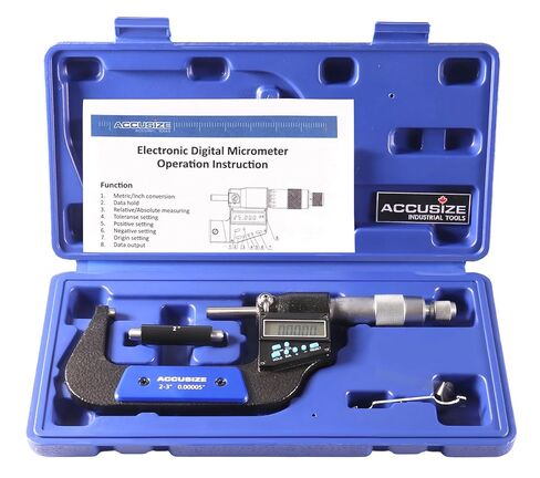 Accusize Industrial Tools 2-3''/50-75 mm by 0.00005''/0.001 mm 7-Key Electronic Digital Micrometer, Water Proof, Ac21-3022 | IP54 Rated, 0.00005"/0.001 mm Resolution, 7-Key, ±0.002" Accuracy in Kuwait