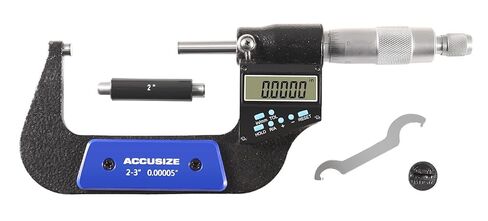 Accusize Industrial Tools 2-3''/50-75 mm by 0.00005''/0.001 mm 7-Key Electronic Digital Micrometer, Water Proof, Ac21-3022 | IP54 Rated, 0.00005"/0.001 mm Resolution, 7-Key, ±0.002" Accuracy in Kuwait