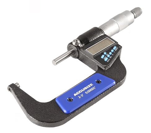 Accusize Industrial Tools 2-3''/50-75 mm by 0.00005''/0.001 mm 7-Key Electronic Digital Micrometer, Water Proof, Ac21-3022 | IP54 Rated, 0.00005"/0.001 mm Resolution, 7-Key, ±0.002" Accuracy in Kuwait