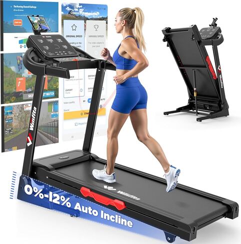 Treadmill with 15% Auto Incline, 300 LBS Capacity and 10 MPH Max Speed, 4.0HP Folding Treadmills for Home Features 18'' x 50'' Belt, Bluetooth, APP, 64 Preset Programs and 3 Countdown Modes in Saudi Arabia