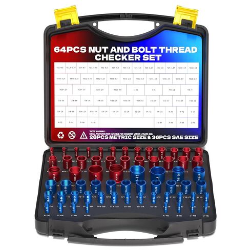 KJE 64Pcs Thread Checker, Nut and Bolt Thread Checker Set with 36 Standard & 28 Metric Sizes Thread Gauges, Detachable Individual Thread Identifier for Quick Size Checking in Narrow or Tight Areas in Kuwait