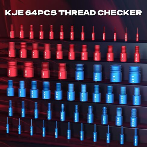 KJE 64Pcs Thread Checker, Nut and Bolt Thread Checker Set with 36 Standard & 28 Metric Sizes Thread Gauges, Detachable Individual Thread Identifier for Quick Size Checking in Narrow or Tight Areas in Kuwait