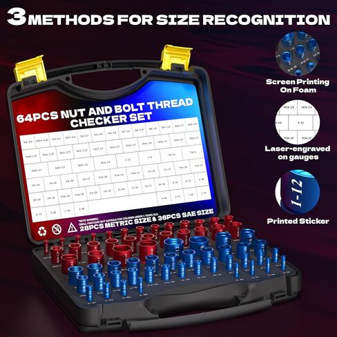KJE 64Pcs Thread Checker, Nut and Bolt Thread Checker Set with 36 Standard & 28 Metric Sizes Thread Gauges, Detachable Individual Thread Identifier for Quick Size Checking in Narrow or Tight Areas in Kuwait