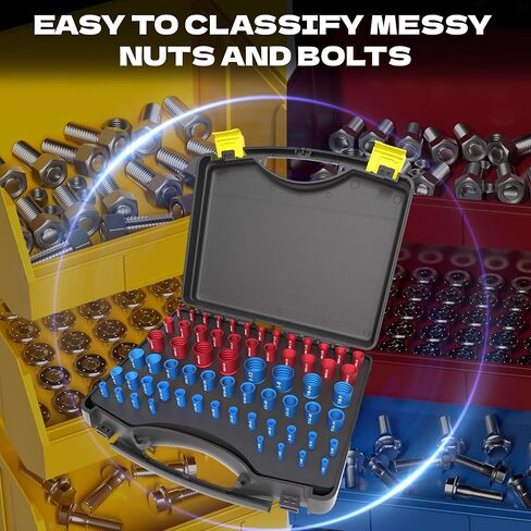 KJE 64Pcs Thread Checker, Nut and Bolt Thread Checker Set with 36 Standard & 28 Metric Sizes Thread Gauges, Detachable Individual Thread Identifier for Quick Size Checking in Narrow or Tight Areas in Kuwait