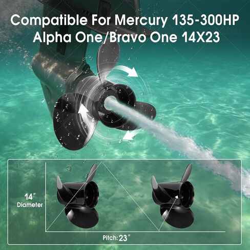 14 x 23 Aluminum Boat Propeller for Mercury Engines 150-300HP Mercruiser Alpha One/Bravo One 48-832834A45 15Spline Tooth RH in Kuwait