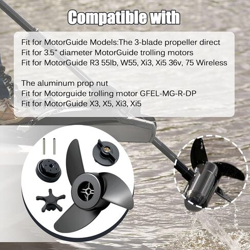 Trolling Motor 3-Blade Propeller with Aluminum Prop Nut Compatible with MotorGuide XI3 XI5 for MotorGuide 3.5" Motor Replace for MGA089B in Kuwait