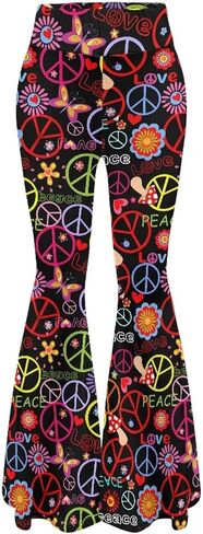 Women's 70S Yoga Pants Flare Ladies Hippie Flower Flared Leggings Athletic Leggings High Waisted Workout Pants in Kuwait