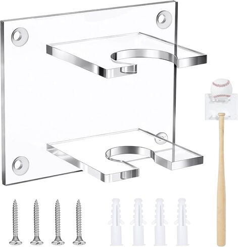 Threehoney Baseball Bat Wall Mount Ball Holder Display Rack Hanger Clear Acrylic Vertical Rack Narrowest Opening 0.75" for Baseball Softball Hockey Bat Ball Storage, 3.56"x4.375"x2.56" in Kuwait