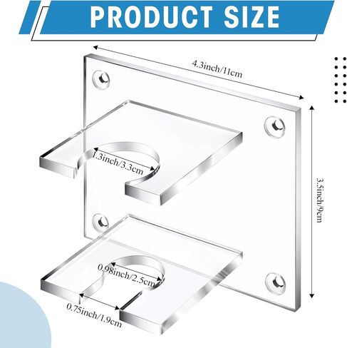 Threehoney Baseball Bat Wall Mount Ball Holder Display Rack Hanger Clear Acrylic Vertical Rack Narrowest Opening 0.75" for Baseball Softball Hockey Bat Ball Storage, 3.56"x4.375"x2.56" in Kuwait