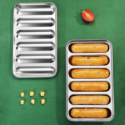 Sausage Mould, Stainless Steel Sausage Mould with Lid 6 Cavity Hot Dog Mold Baby Food Supplement Meat Sausage Mold Oven Steamer Dishwasher Safe in Kuwait