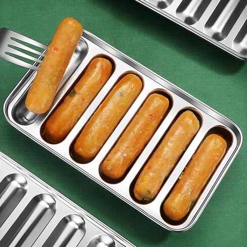 Sausage Mould, Stainless Steel Sausage Mould with Lid 6 Cavity Hot Dog Mold Baby Food Supplement Meat Sausage Mold Oven Steamer Dishwasher Safe in Kuwait