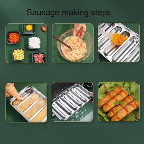 Sausage Mould, Stainless Steel Sausage Mould with Lid 6 Cavity Hot Dog Mold Baby Food Supplement Meat Sausage Mold Oven Steamer Dishwasher Safe in Kuwait