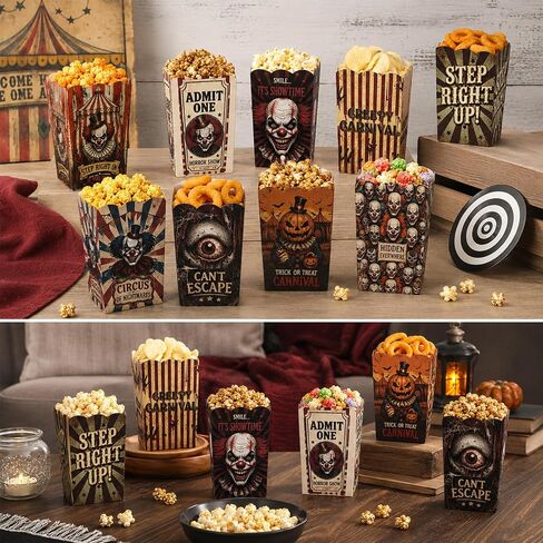 100 Pcs 10 Styles Halloween Creepy Clown Popcorn Boxes Cardboard Popcorn Bags Snack Boxes Spooky Treat Bags for Candy Biscuits Party Favors Halloween Movie Night Supplies Party Supplies in Kuwait