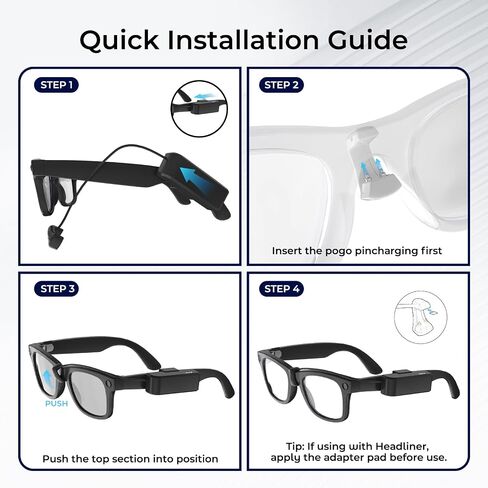 شاحن متوافق مع نظارات Ray-Ban Meta Gen2 الذكية Skyler Headliner Wayfarer Oakley HSTN يطيل وقت الاستخدام بمقدار 1.3 مرة، شحن بتصميم مشبك خفيف الوزن للغاية in Kuwait