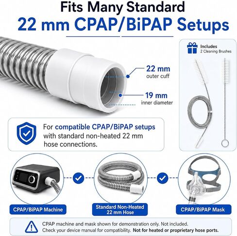2 عبوة من خرطوم CPAP القياسي غير المسخن، استبدال أنابيب CPAP بطول 6 أقدام / 1.8 متر مع أساور خرطوم 22 مم، فرشاة خرطوم مزدوجة الأطراف 2 متر وفرشاة تفاصيل، لإعدادات CPAP/BiPAP المتوافقة in Kuwait