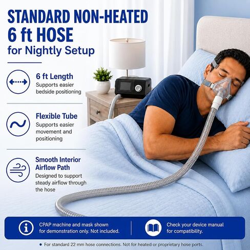 2 عبوة من خرطوم CPAP القياسي غير المسخن، استبدال أنابيب CPAP بطول 6 أقدام / 1.8 متر مع أساور خرطوم 22 مم، فرشاة خرطوم مزدوجة الأطراف 2 متر وفرشاة تفاصيل، لإعدادات CPAP/BiPAP المتوافقة in Kuwait