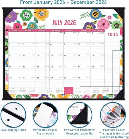 2026 Desk Calendar - Large Desk Calendar 2026, Jan. 2026 - Dec. 2026, 22" x 17", 2026 Calendar 12 Month with Corner Protectors, Desk Pad, To-Do List & Notes, Desk/Wall Calendar for Organizing - Colorful Floral in Kuwait