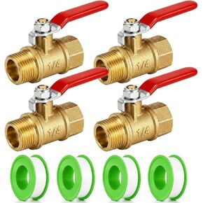 Ball Valve, 4Pack Set 1/4" Heavy Duty Brass Ball Valve Shut Off Switch, 1/4-inch Male Thread Female Thread NPT Pipe Fitting Straight Adapter, Fittings Air Compressor Shut-Off Valve in Saudi Arabia