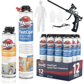 طقم عزل رغوي للرذاذ مقاوم للحريق من Kraken Bond Fastcoat - (48 × 27.1 أونصة.) (قيمة R 11.32 / 2 بوصة) رغوة توسيع الخلايا المغلقة - عزل حراري وصوتي، متضمن مسدس ومنظف، 960 قدمًا 48 حزمة in Kuwait
