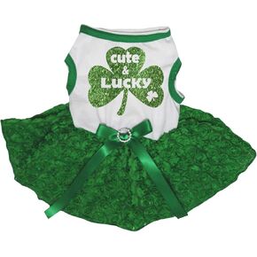 Petitebella Cute & Lucky Clover Puppy Dog Dress (Green/Rainbow Clovers, XXX-Large) in Kuwait